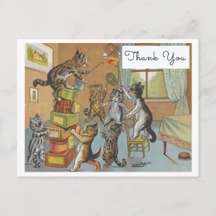 Vintage Louis Wain Funny Cats and Canary Thank You Postcard