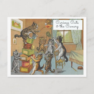 Vintage Louis Wain Funny Cats and the Canary Postcard