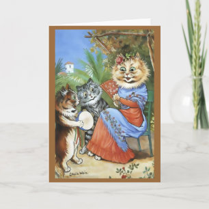 Vintage Louis Wain Tambourine Cat Card