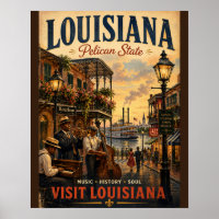 Vintage Louisiana Travel Poster with Jazz Musician