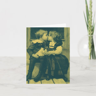 Vintage Love and Romance, Children Kiss Thank You Card