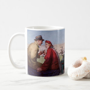 Vintage Love and Romance, Couple at Football Game Coffee Mug