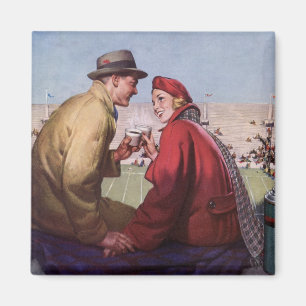 Vintage Love and Romance, Couple at Football Game Magnet