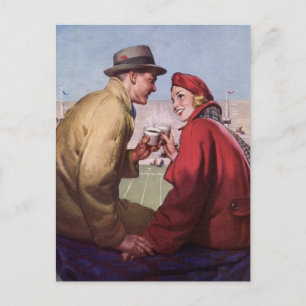 Vintage Love and Romance, Couple at Football Game Postcard