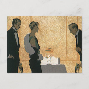 Vintage Love and Romance, Couple Elegant Dinner Postcard