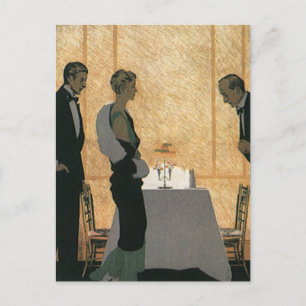 Vintage Love and Romance, Couple Elegant Dinner Postcard
