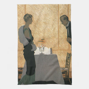 Vintage Love and Romance, Couple Elegant Dinner Tea Towel