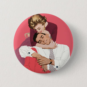 Vintage Love and Romance, Newlyweds in Pink 6 Cm Round Badge