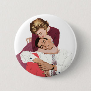 Vintage Love and Romance, Newlyweds in Pink 6 Cm Round Badge