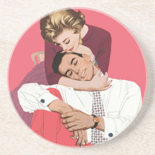 Vintage Love and Romance, Newlyweds in Pink Coaster