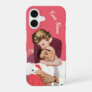 Vintage Love and Romance, Newlyweds in Pink iPhone 16 Case