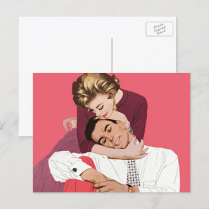 Vintage Love and Romance, Newlyweds in Pink Postcard