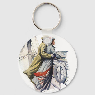 Vintage Love and Romance, Newlyweds on Cruise Ship Key Ring