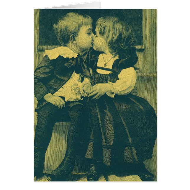 Vintage Love and Romance Photo, Children Kiss (Front)