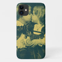 Vintage Love and Romance Photo, Children Kiss