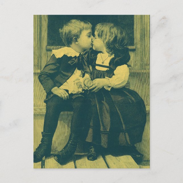 Vintage Love and Romance Photo, Children Kiss Postcard (Front)