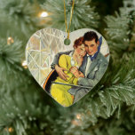 Vintage Love and Romance, Roller Coaster Ride Ceramic Tree Decoration<br><div class="desc">Vintage illustration love and romance image featuring a young couple riding a roller coaster at a local amusement park. The man has his arm wrapped around the woman to keep her safe.</div>