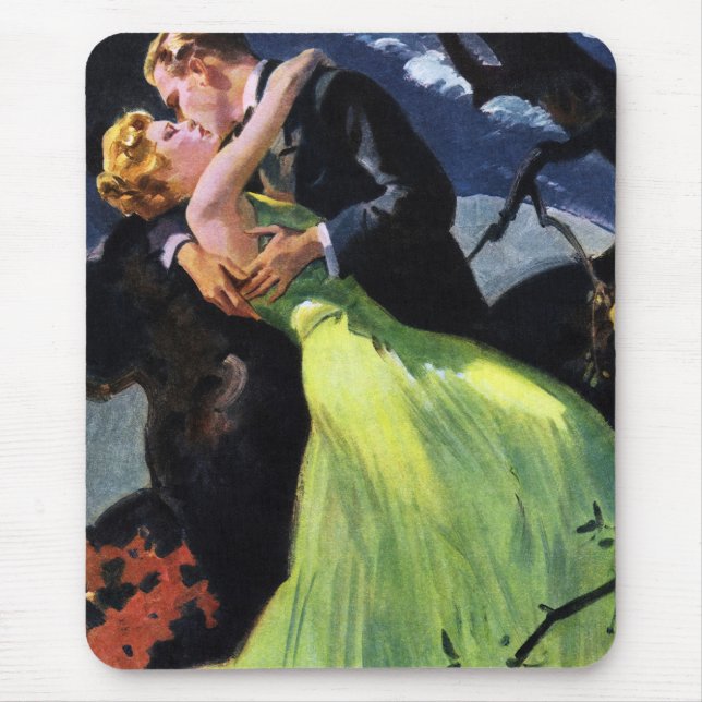 Vintage Love and Romance, Romantic Kiss Mouse Pad (Front)