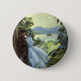 Vintage Love and Romance, Romantic Tropical View 6 Cm Round Badge