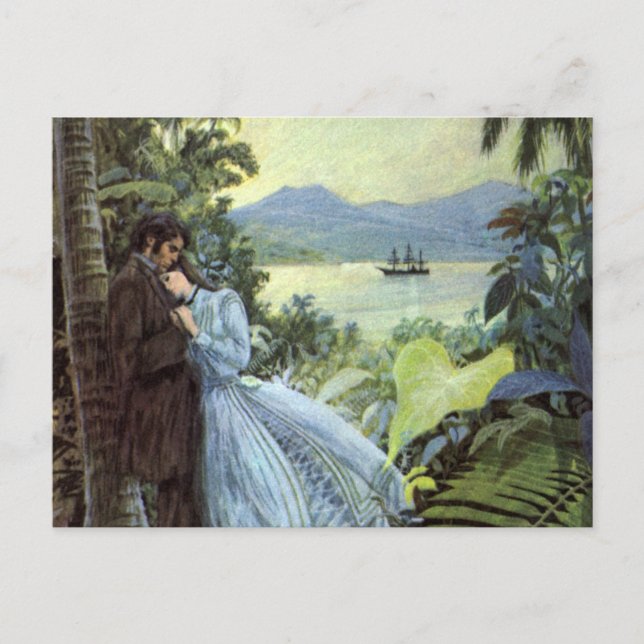 Vintage Love and Romance, Romantic Tropical View Postcard (Front)