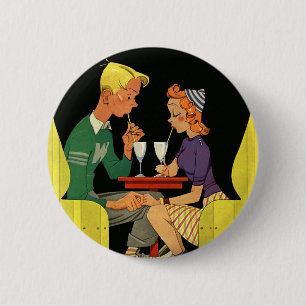 Vintage Love and Romance, Teens at the Soda Shop 6 Cm Round Badge