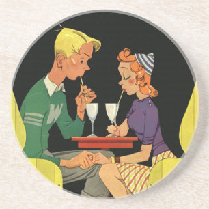Vintage Love and Romance, Teens at the Soda Shop Coaster
