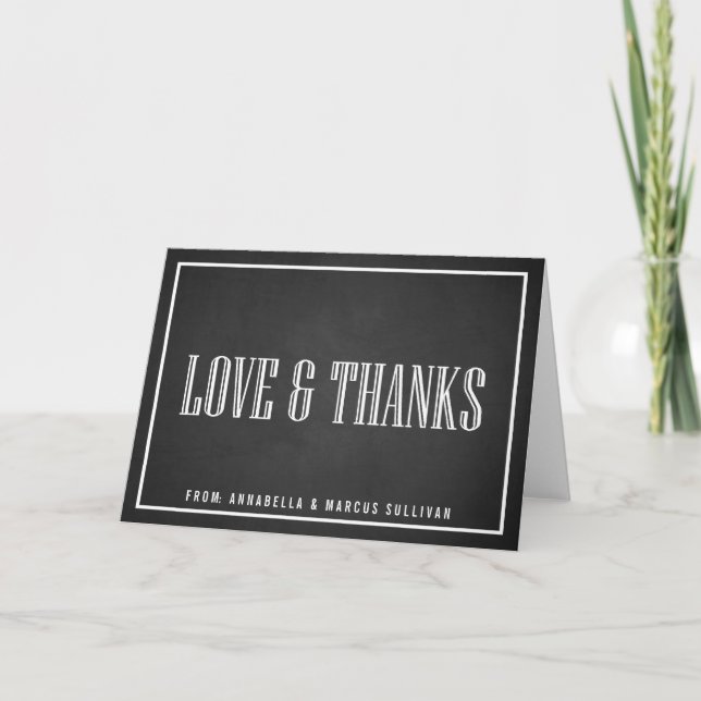 VINTAGE LOVE AND THANKS TYPOGRAPHY CHALKBOARD CARD (Front)