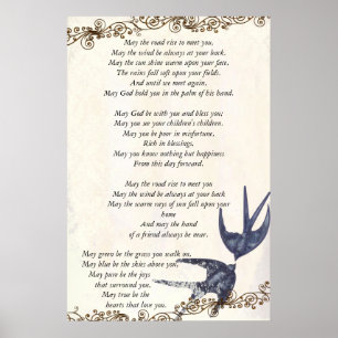 Vintage Love Bird Navy Wedding Poem Poster