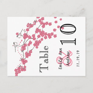 Vintage Love Bird Pink Cherry Blossom Table Number Postcard