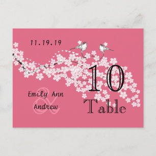 Vintage Love Bird Pink Cherry Blossom Table Number Postcard