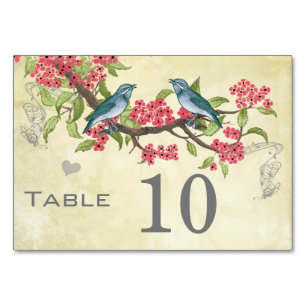 Vintage Love Bird Pink Red Teal Blue Green  Table Number