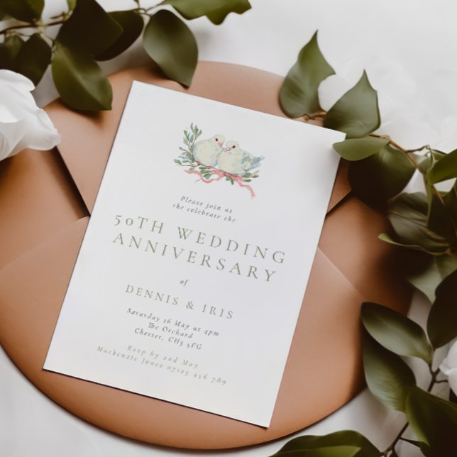 Vintage Love Birds 50th Wedding Anniversary Invitation (Creator Uploaded)