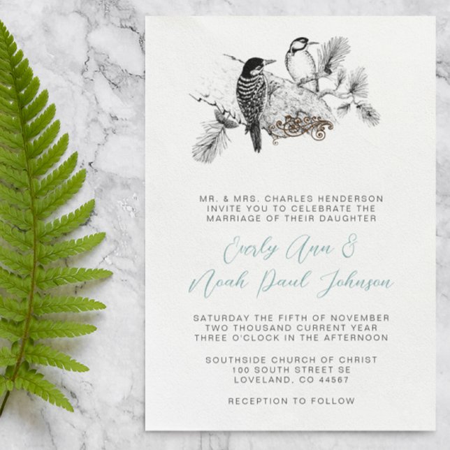 Vintage Love Birds Any Colour Wedding Invitation (Creator Uploaded)