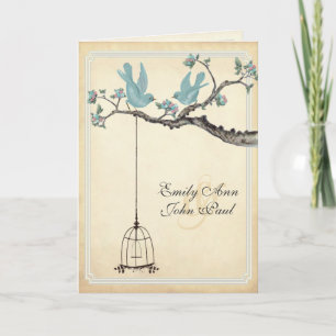 Vintage Love Birds Bird Cage Wedding Invitations