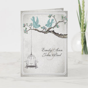 Vintage Love Birds BirdCage Wedding Invitations