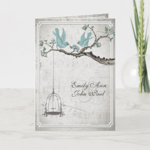 Vintage Love Birds BirdCage Wedding Invitations