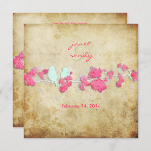 Vintage love birds/colourful blossoms invitation