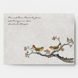 Vintage Love Birds Coral  Flower Envelopes