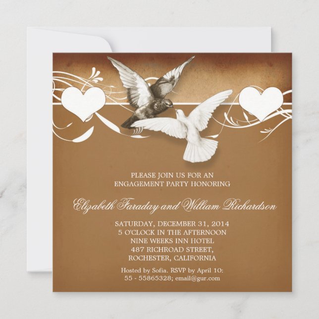 vintage love birds engagement party invitations (Front)