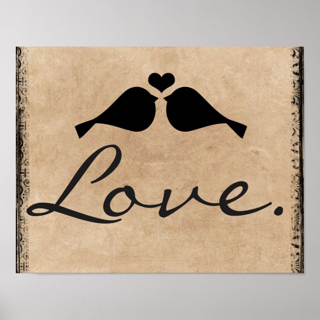 Vintage Love Birds Poster (Front)