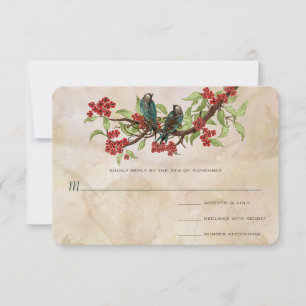 Vintage Love Birds Tea Stain Wedding RSVP Card