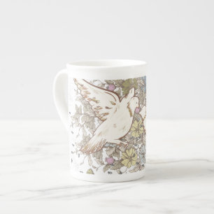 Vintage Love Birds, Two White Doves Floral Bone China Mug