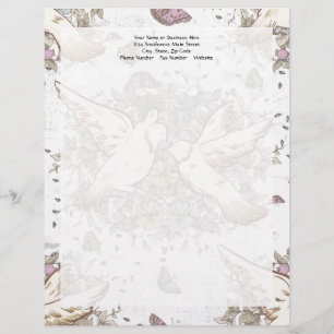 Vintage Love Birds, Two White Doves Floral Customised Letterhead