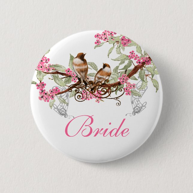 Vintage Love Birds Wedding Badges (Front)