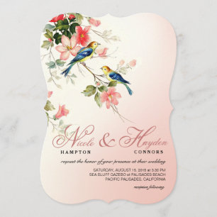 Vintage Love Birds Wedding   blush pink white Invitation