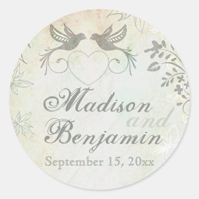 Vintage Love Birds Wedding Favour Stickers Seals (Front)