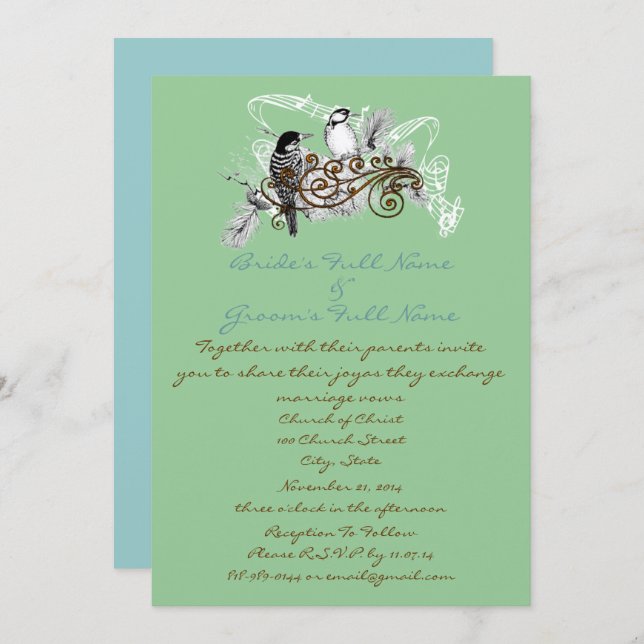 Vintage Love Birds Wedding Invitation (Front/Back)