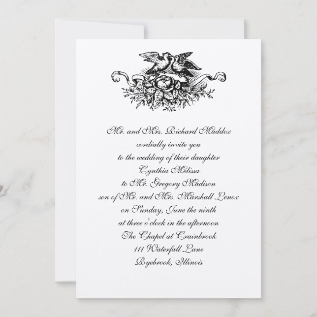 Vintage Love Birds Wedding Invitation (Front)