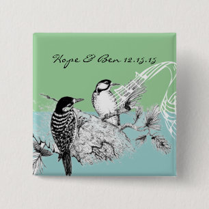 Vintage Love Birds Wedding Invitation 15 Cm Square Badge