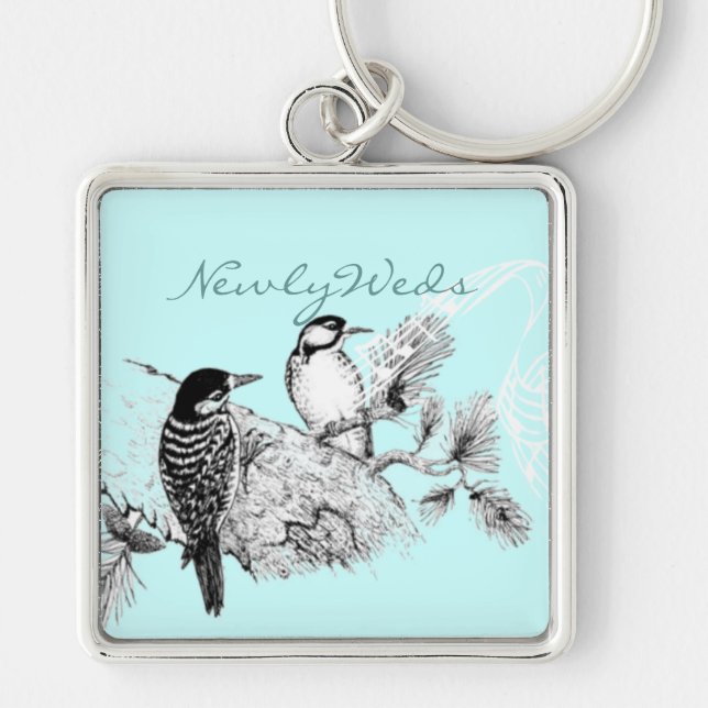Vintage Love Birds Wedding Invitation Key Ring (Front)